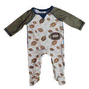 Mud Pie Waffle Sleeper Cream 3-6M Footed Long Sleeve Snap Football One Piece